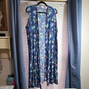 Lula Roe Floral Blue Sleeveless Duster Size L